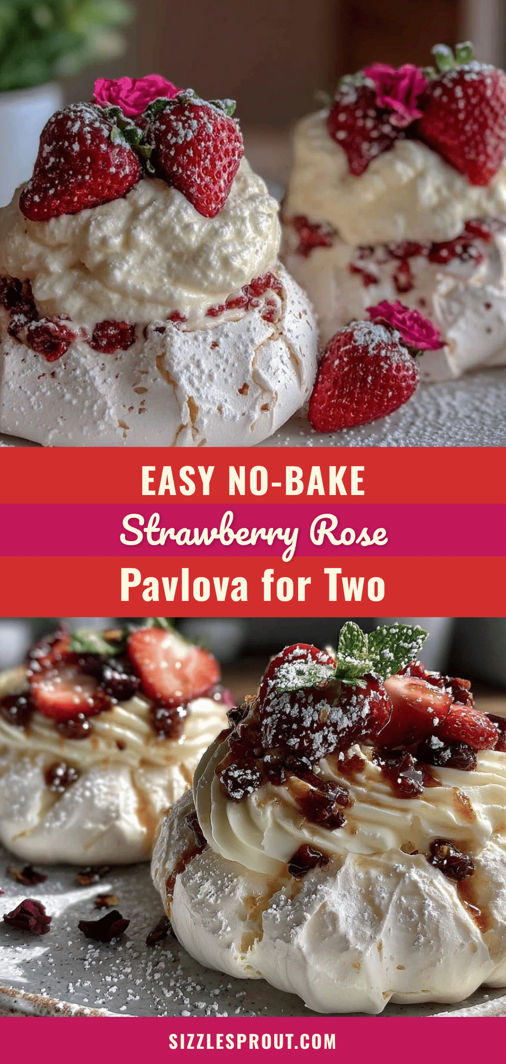 Easy No-Bake Strawberry Rose Pavlova recipe