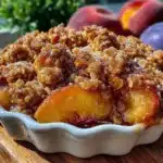 brown sugar bourbon peach crisp - featured image