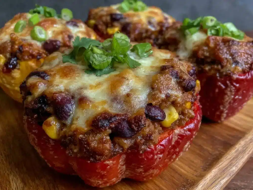 cheesy stuffed bell peppers with mexican spiced beef - featured image