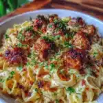 creamy garlic meatball pasta - featured image