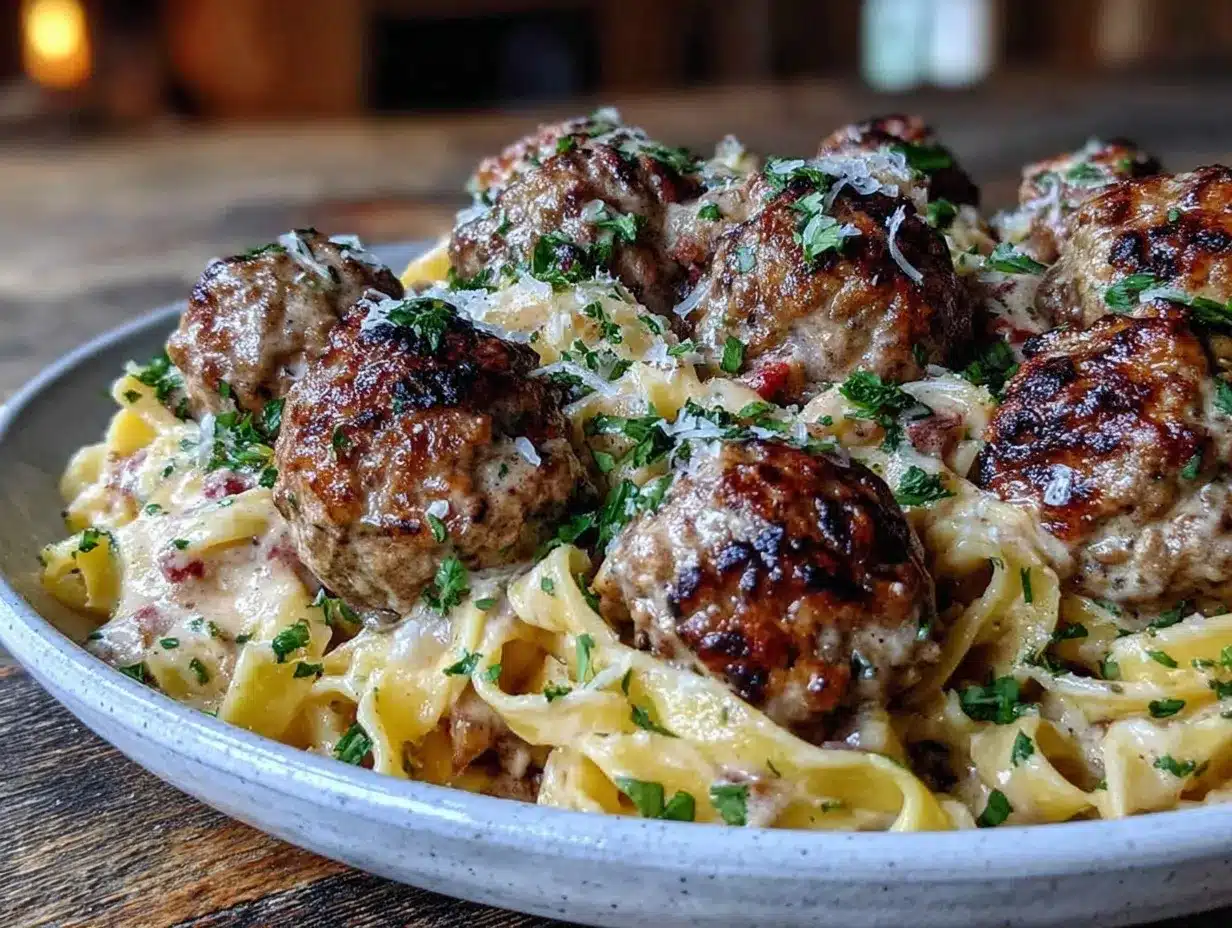 creamy garlic meatball pasta preparation steps