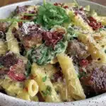 creamy tuscan white bean and sausage pasta - featured image