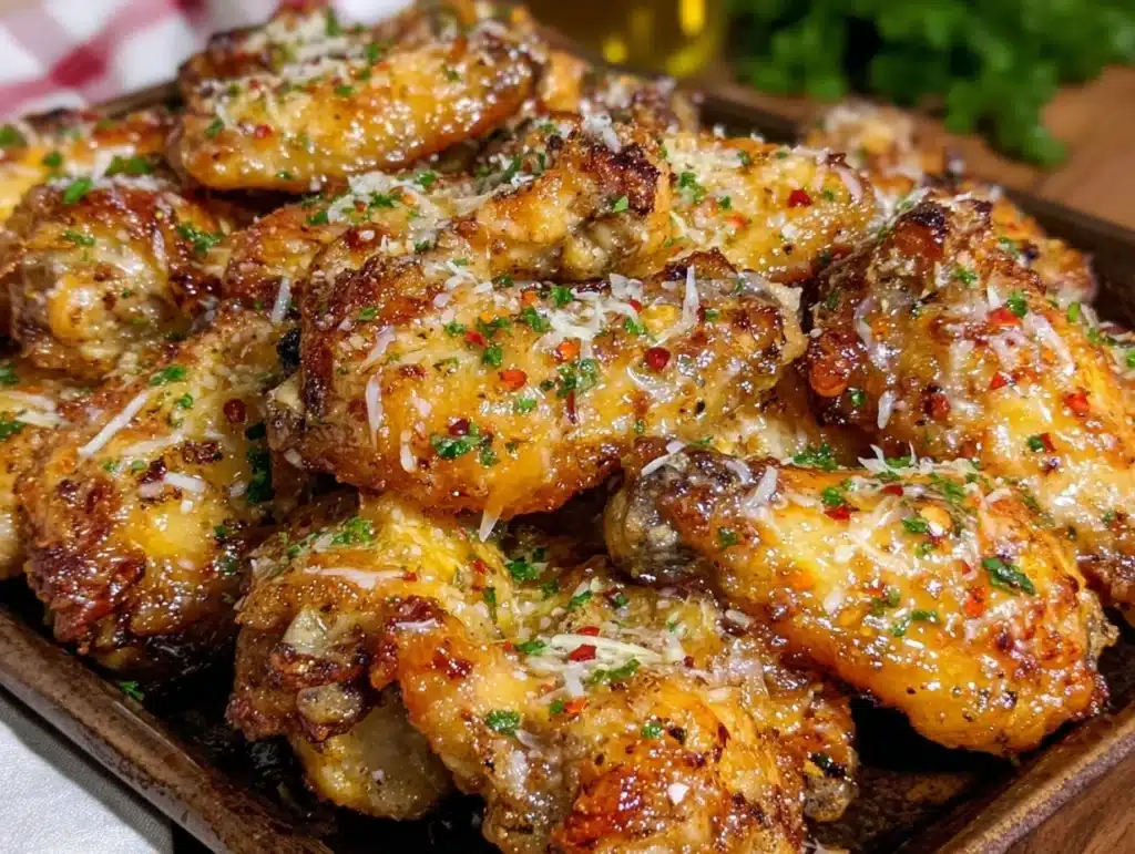 crispy garlic parmesan chicken wings - featured image