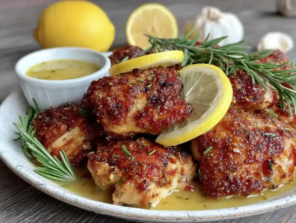crispy lemon garlic chicken thighs - featured image
