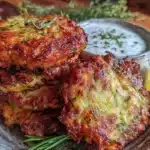 crispy shredded zucchini chicken fritters - featured image