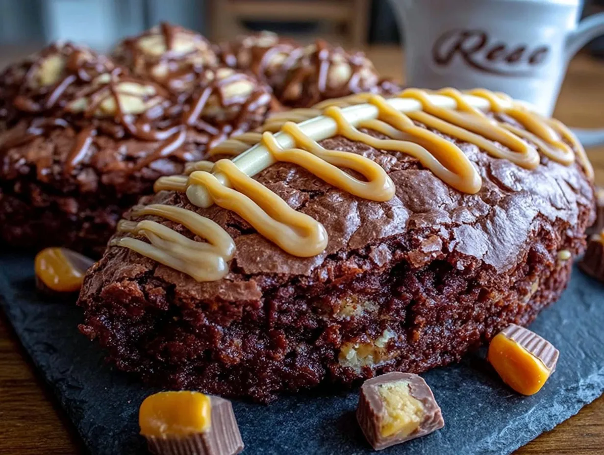 Football Shaped Reese’s Peanut Butter Brownie Cake preparation steps