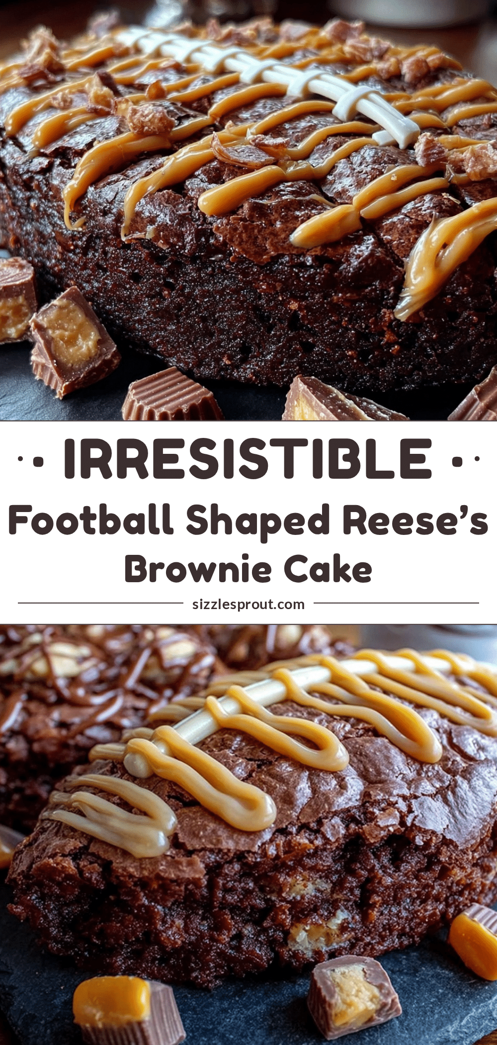 Football Shaped Reese’s Peanut Butter Brownie Cake recipe