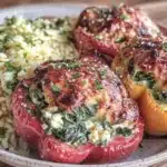 fresh spinach and feta stuffed bell peppers - featured image
