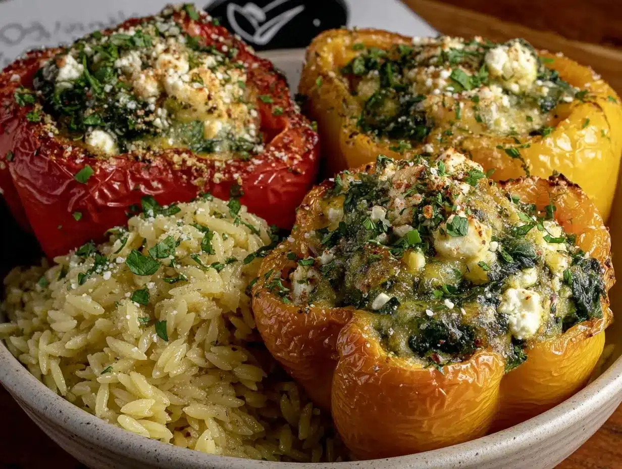 fresh spinach and feta stuffed bell peppers preparation steps