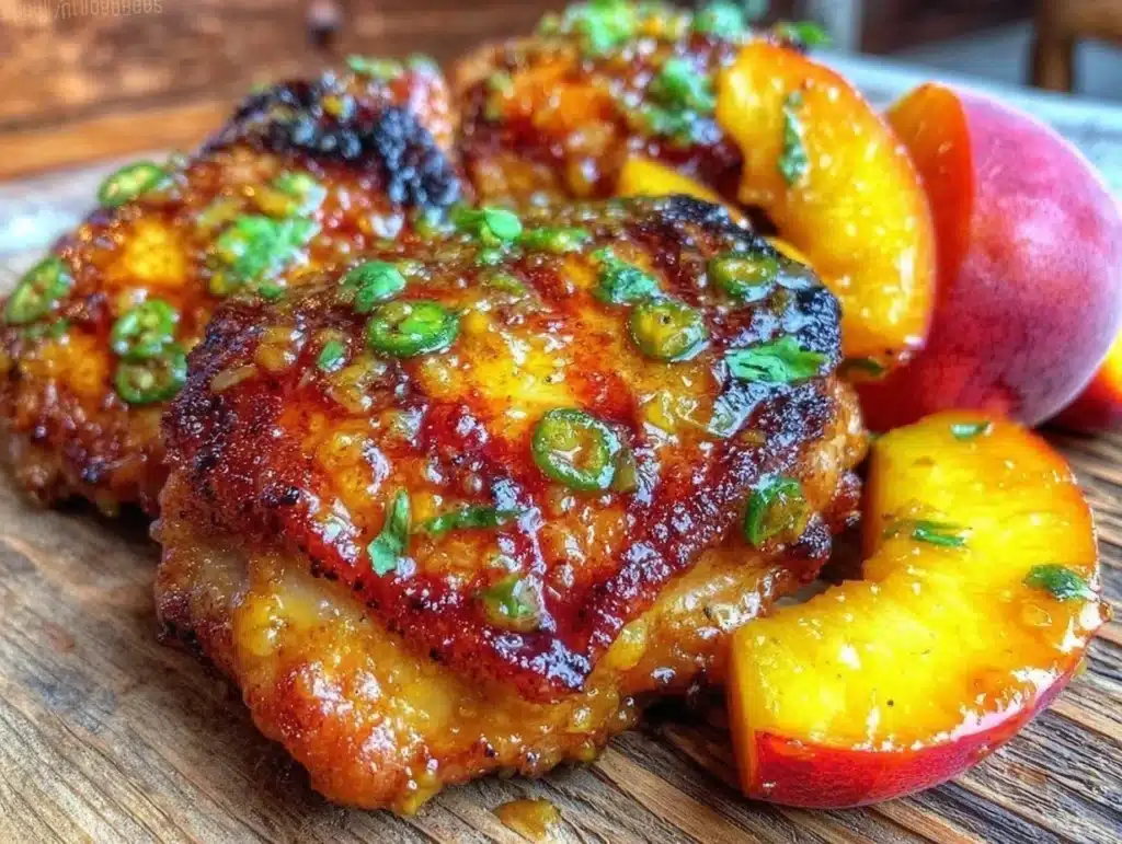 grilled peach chicken thighs - featured image