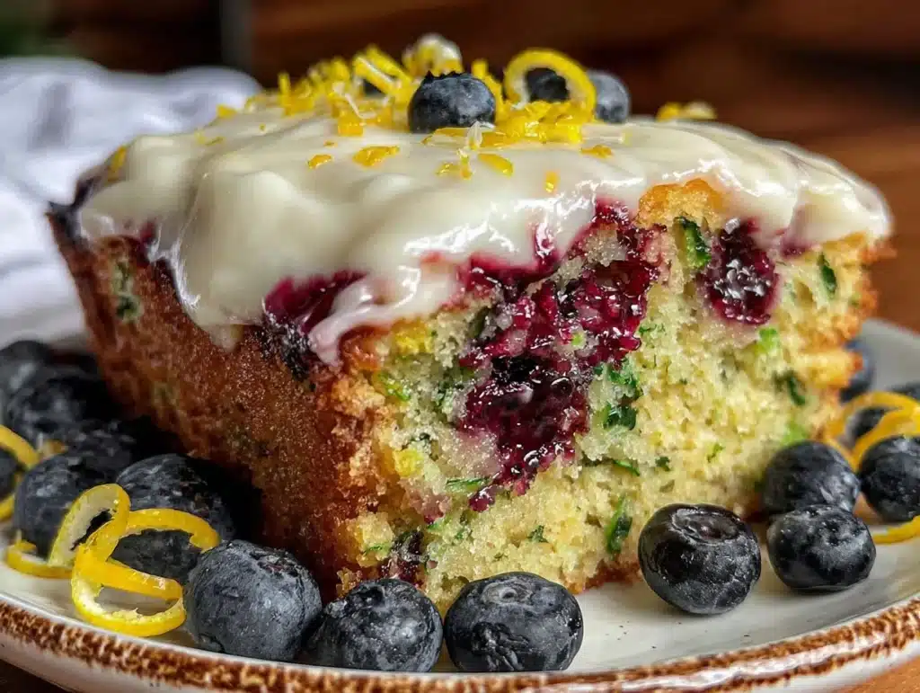 moist blueberry lemon zucchini cake - featured image