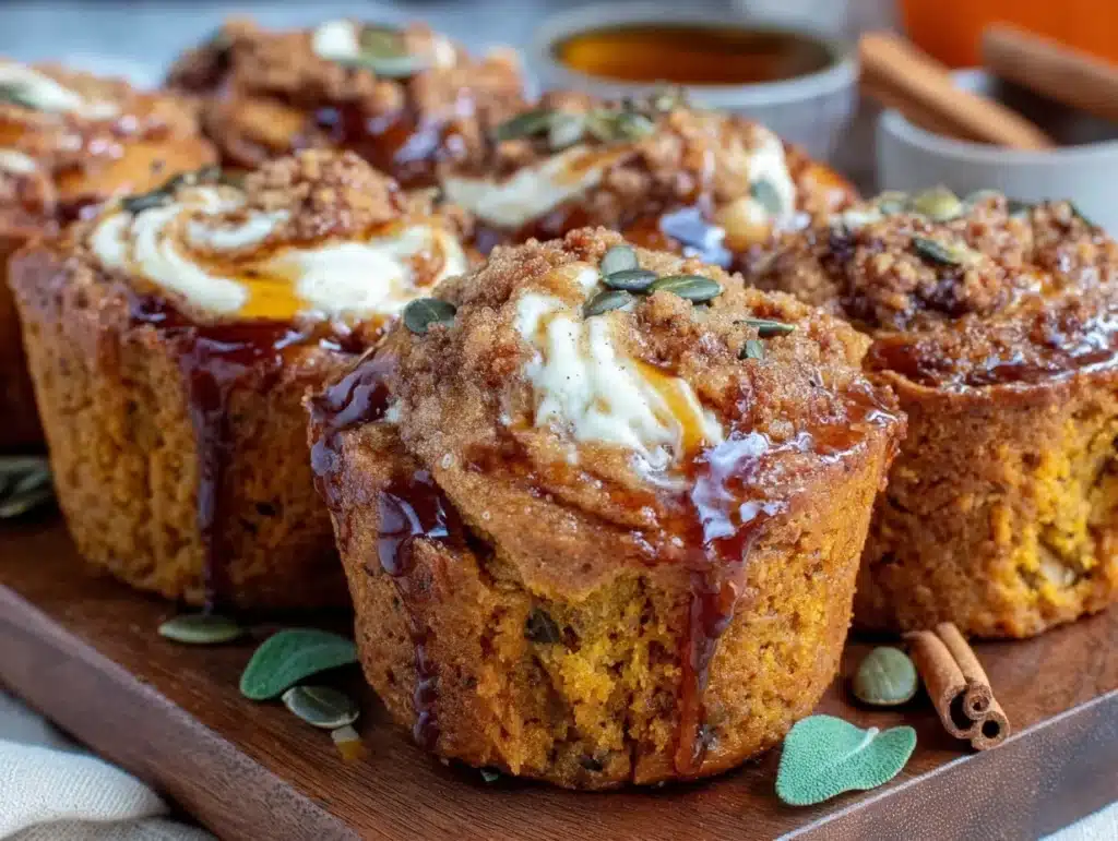 moist pumpkin cream cheese swirl muffins - featured image