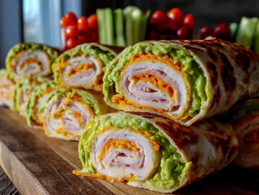 turkey avocado pinwheel wraps - featured image