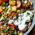 cozy fall harvest grain bowl with roasted vegetables - featured image