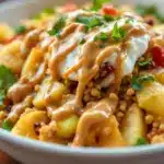 easy apple nachos with peanut butter drizzle - featured image