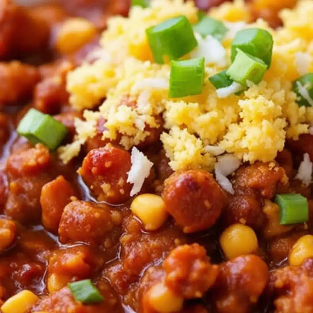 slow cooker football sunday chili with cornbread - featured image