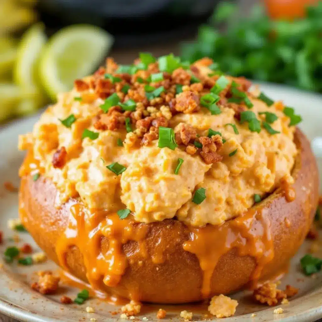 cheesy buffalo chicken bread bowl preparation steps