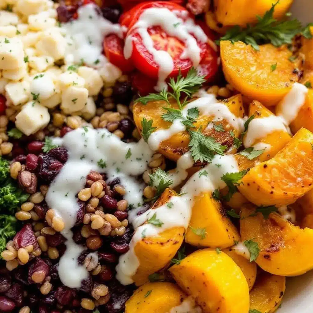 cozy fall harvest grain bowl with roasted delicata squash - featured image
