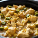 creamy crockpot white chicken chili with roasted poblano - featured image