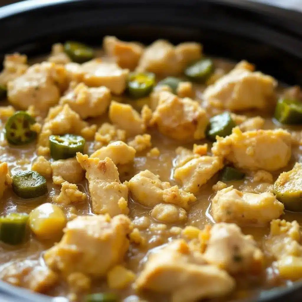 creamy crockpot white chicken chili with roasted poblano - featured image