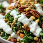 creamy harvest kale salad with pecans - featured image