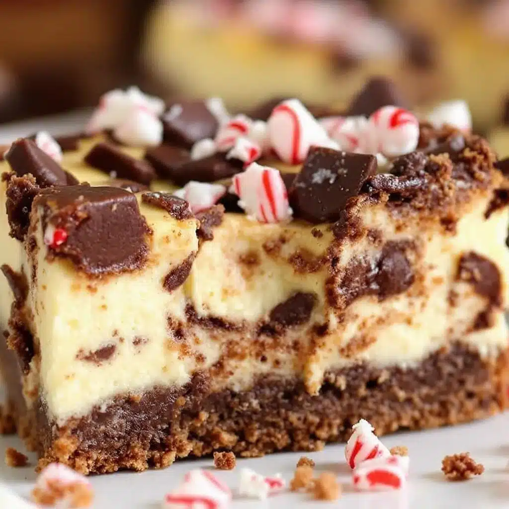 creamy peppermint bark cheesecake bars - featured image