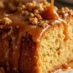 creamy salted caramel apple cider cake - featured image