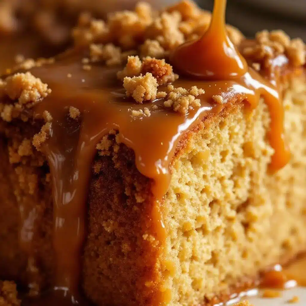 creamy salted caramel apple cider cake - featured image