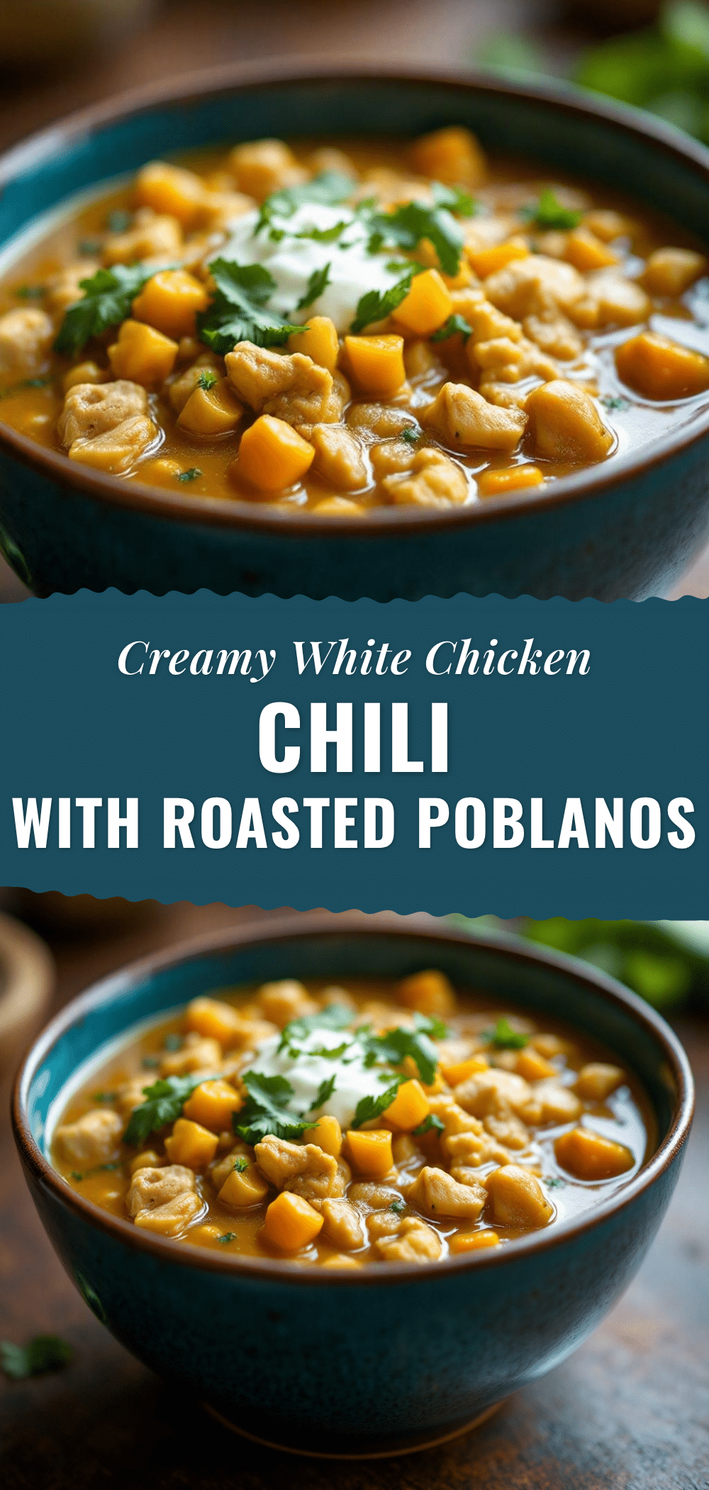creamy white chicken chili with roasted poblano recipe