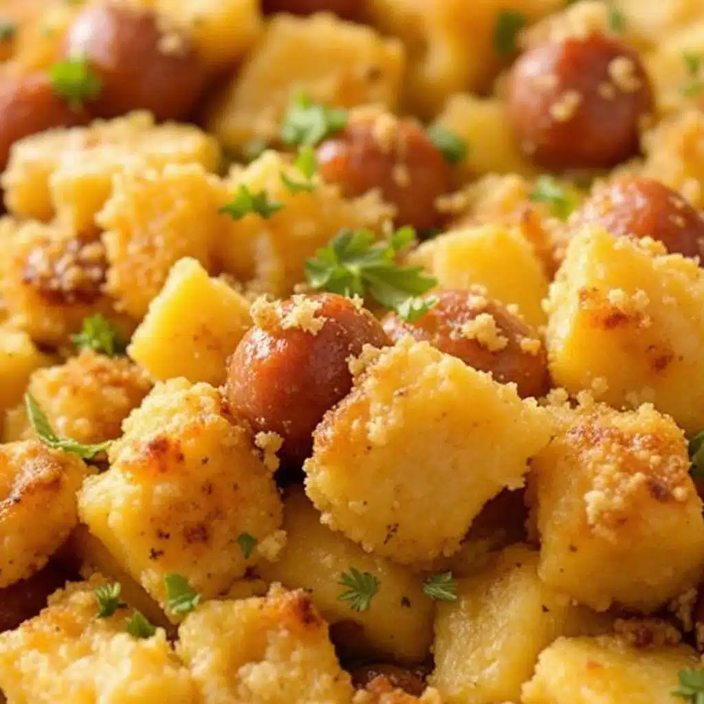 crispy brown butter sage stuffing with sausage - featured image