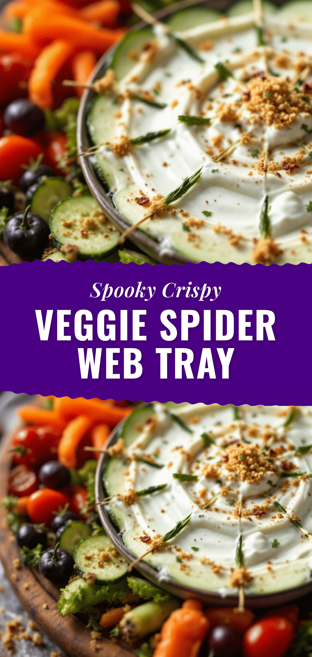 Crispy Halloween Veggie Spider Web Tray recipe
