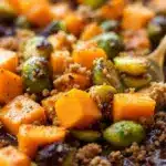 crispy roasted butternut squash and brussels sprouts - featured image