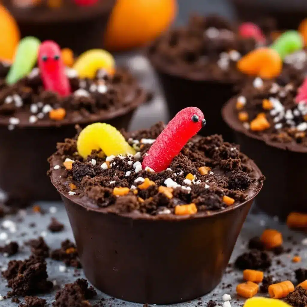Easy Halloween Dirt Cups with Gummy Worms preparation steps