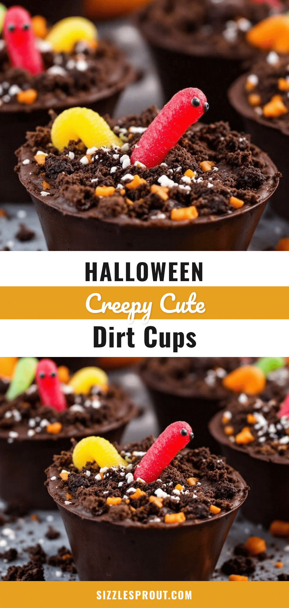 Easy Halloween Dirt Cups with Gummy Worms recipe
