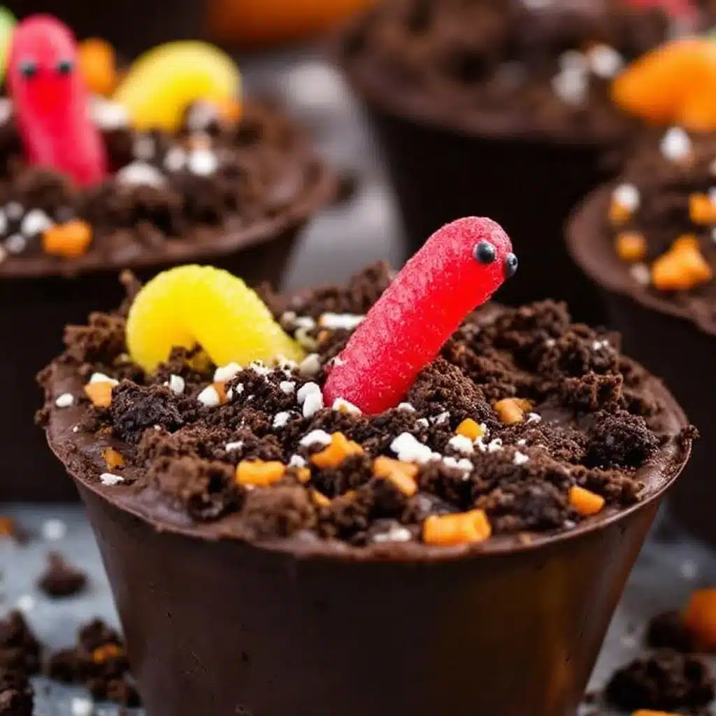 Easy Halloween Dirt Cups with Gummy Worms - featured image