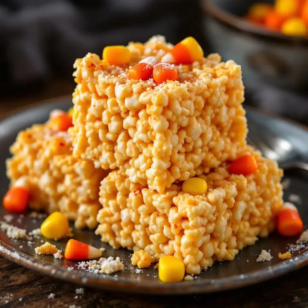 Easy Halloween Rice Krispie Treats with Candy Corn preparation steps