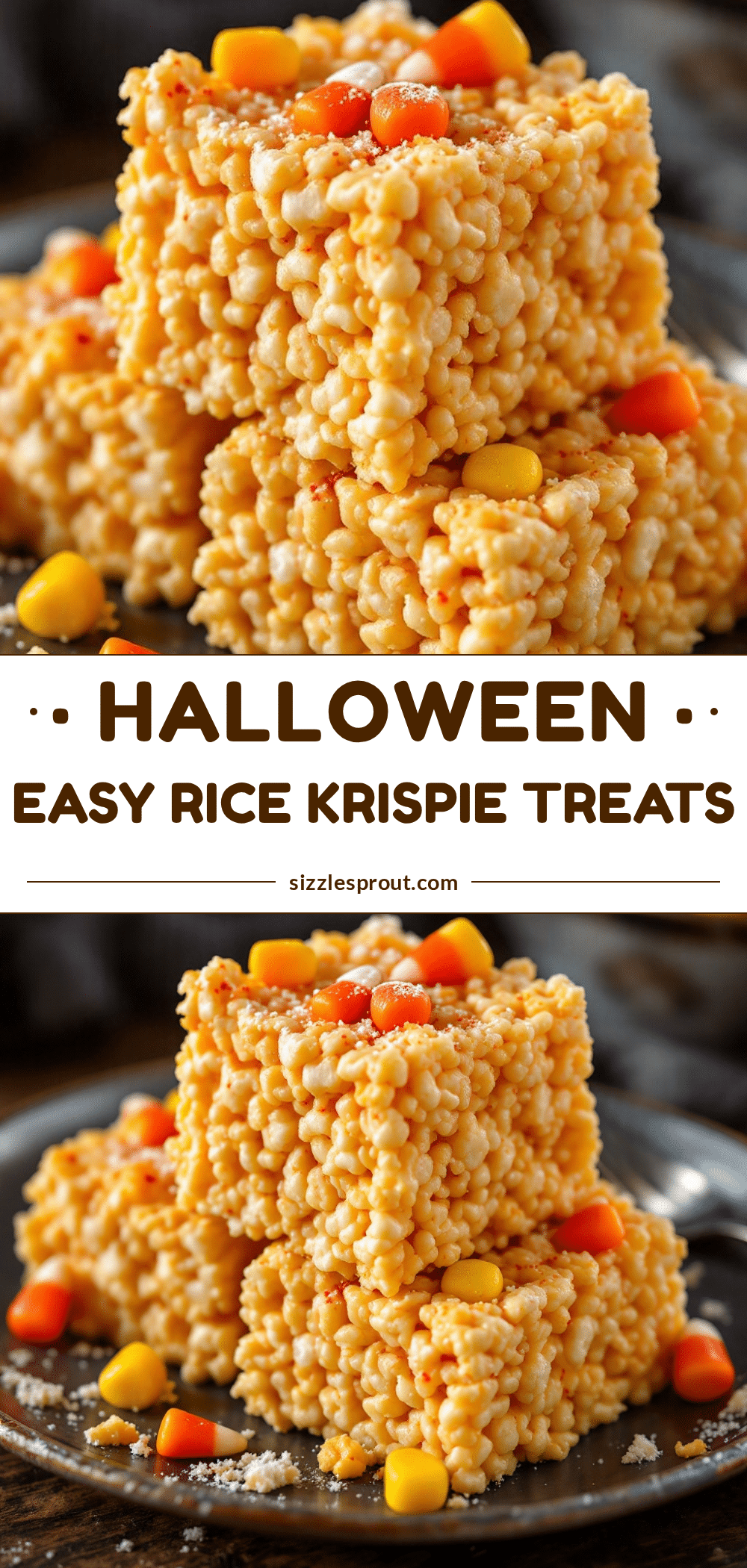 Easy Halloween Rice Krispie Treats with Candy Corn recipe