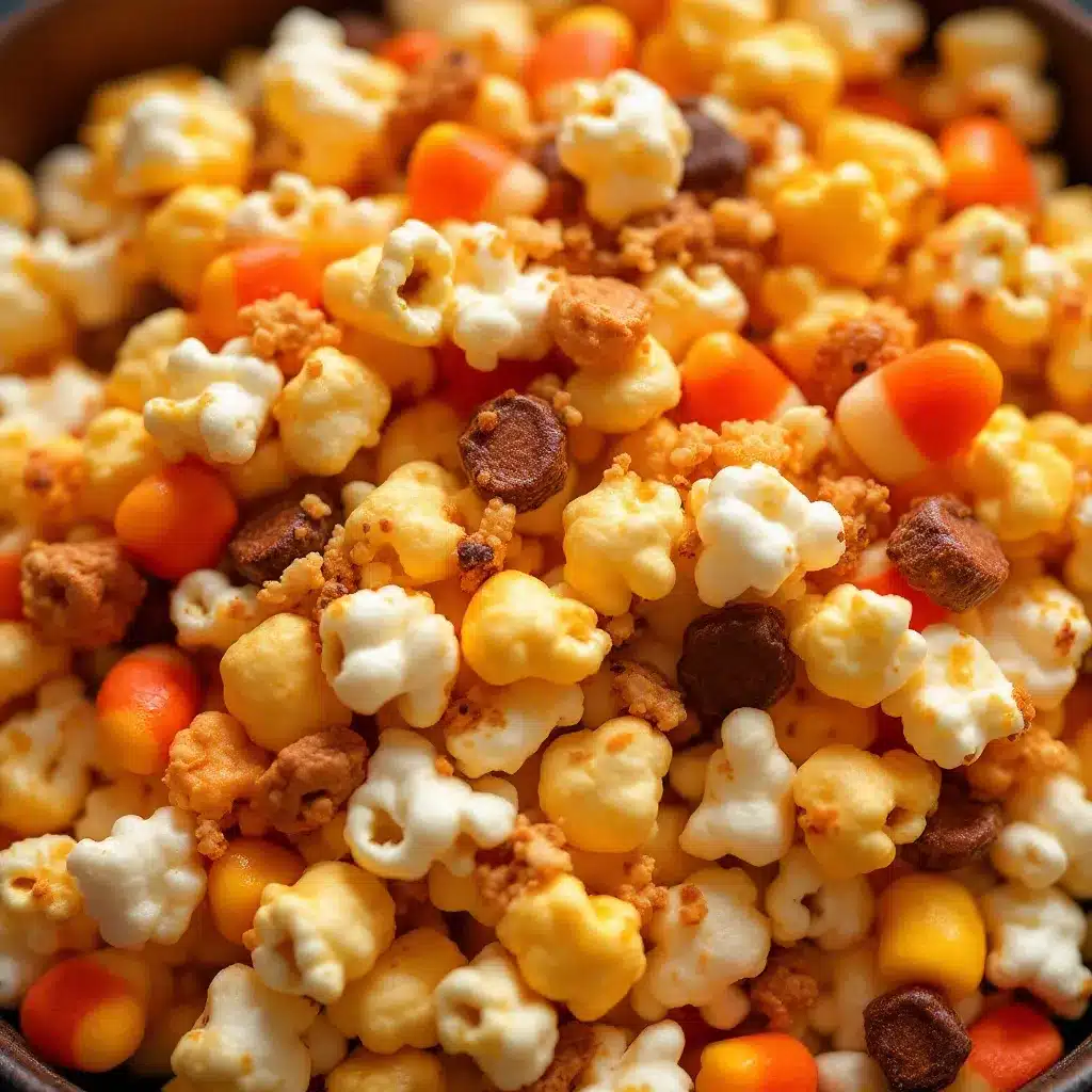 Halloween candy corn popcorn mix preparation steps