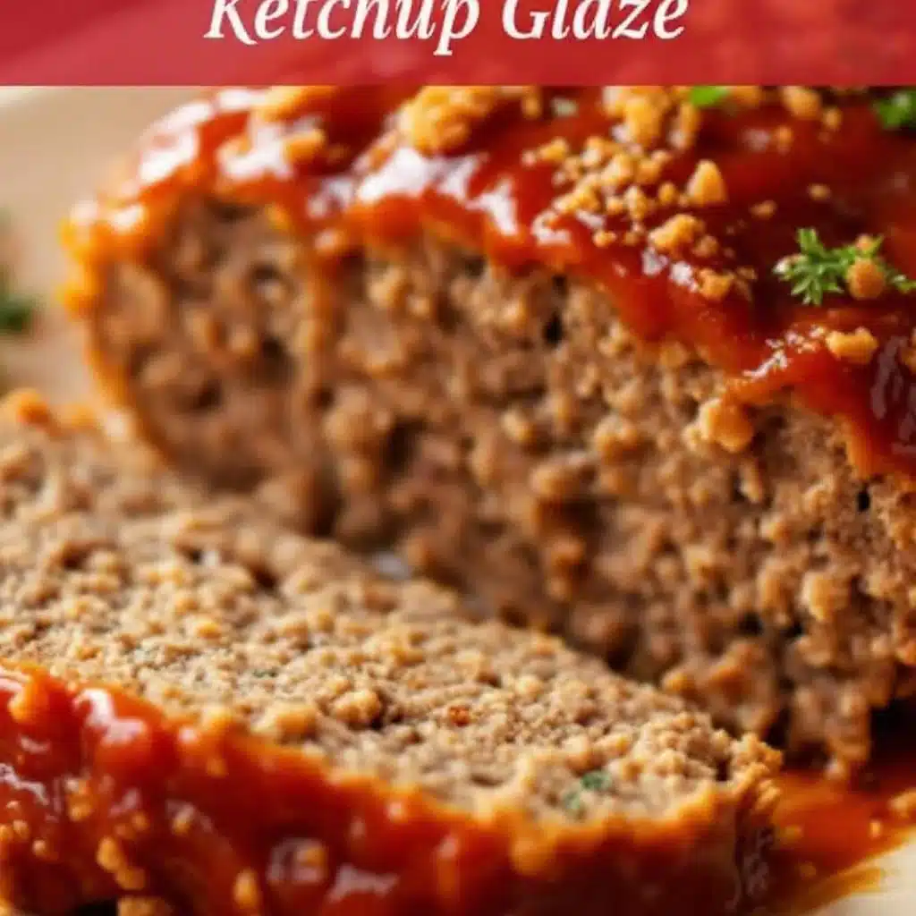 juicy baked meatloaf with sweet glaze - featured image