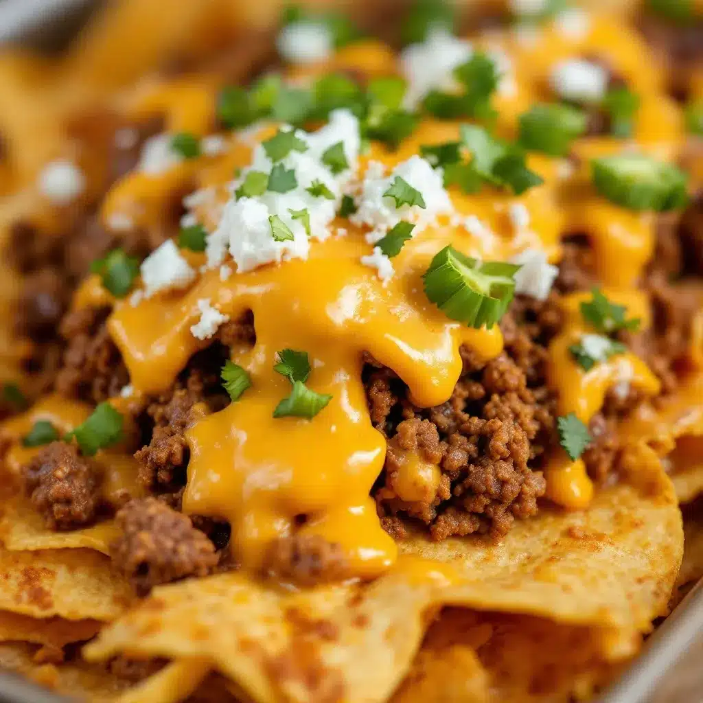 loaded nacho bar with ground beef and queso preparation steps