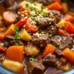 slow cooker beef and vegetable stew - featured image