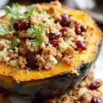 stuffed acorn squash with sausage and cranberries - featured image