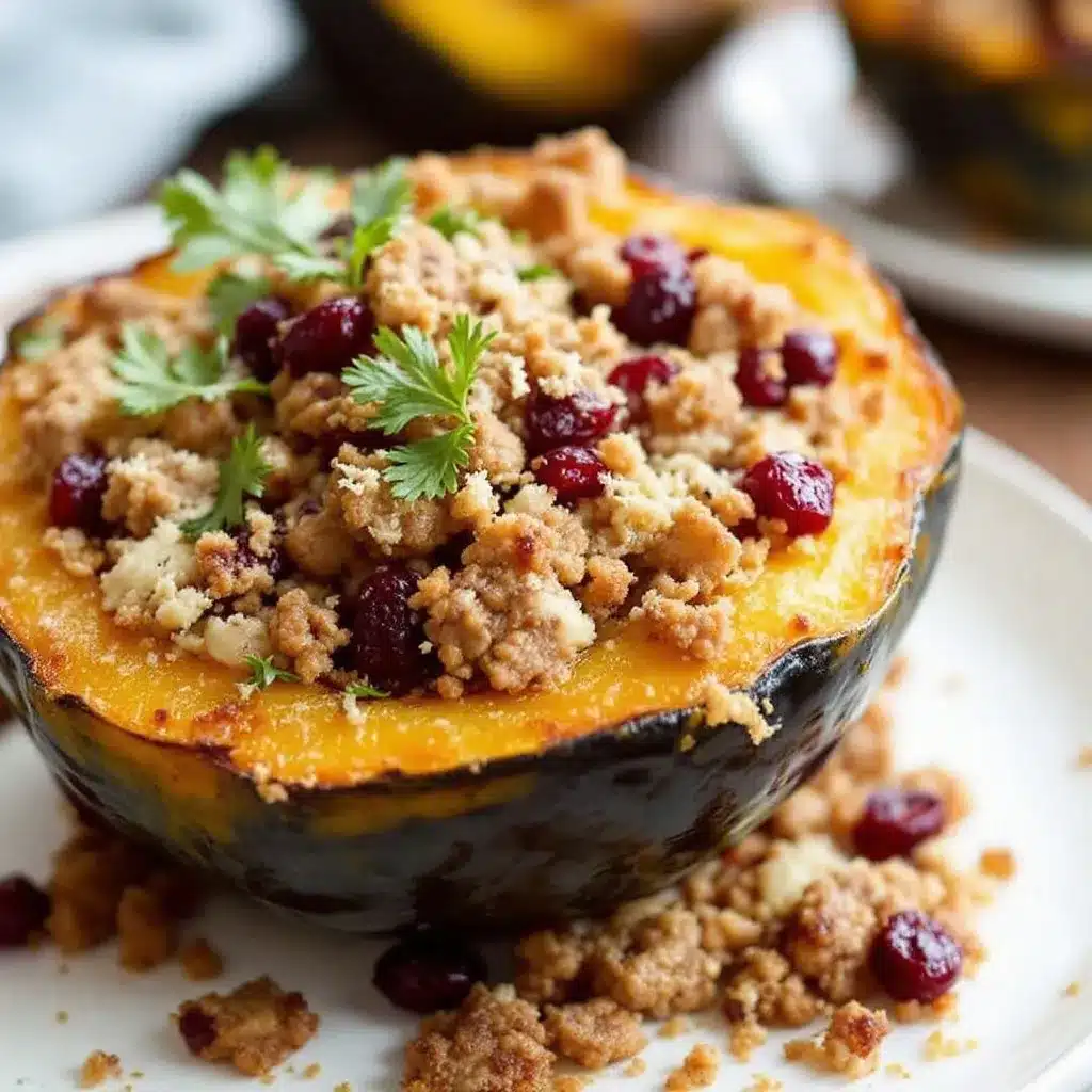 stuffed acorn squash with sausage and cranberries preparation steps