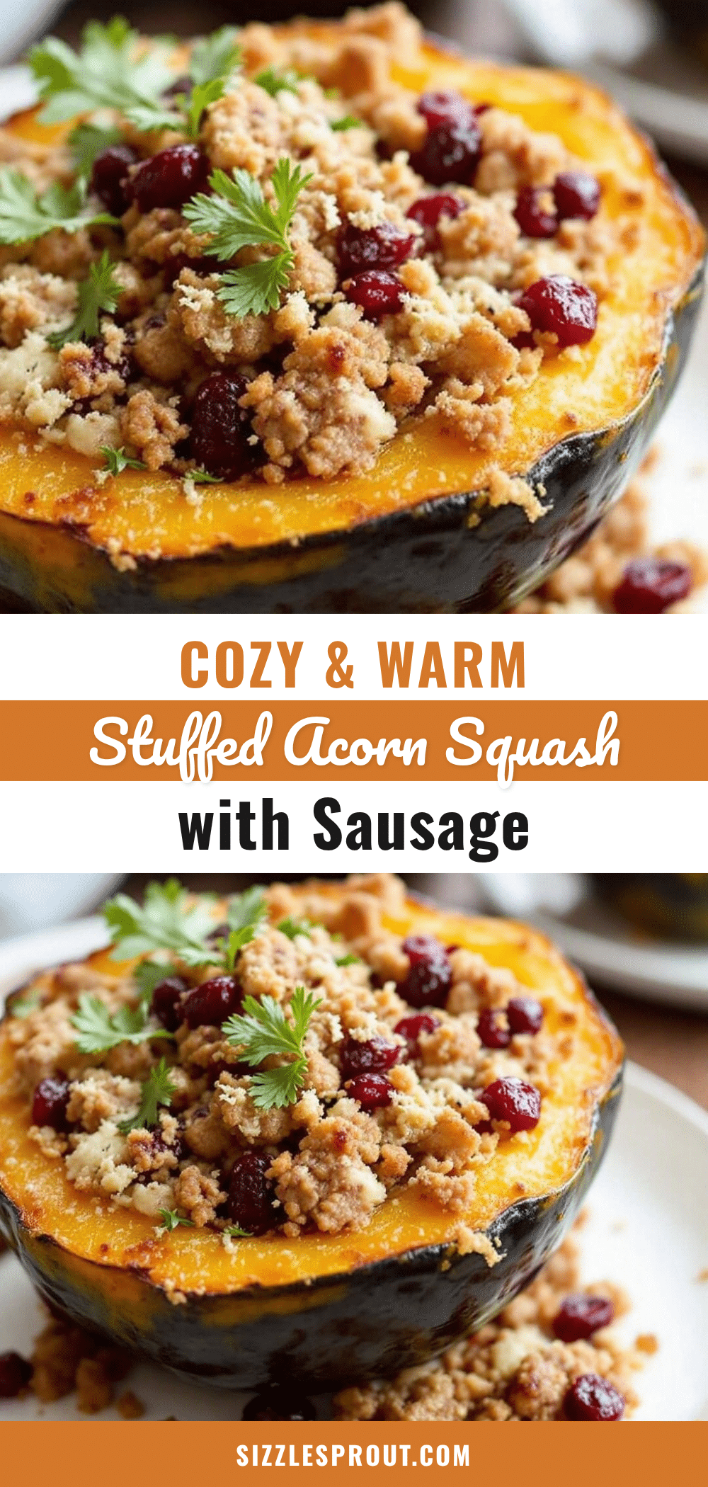 stuffed acorn squash with sausage and cranberries recipe