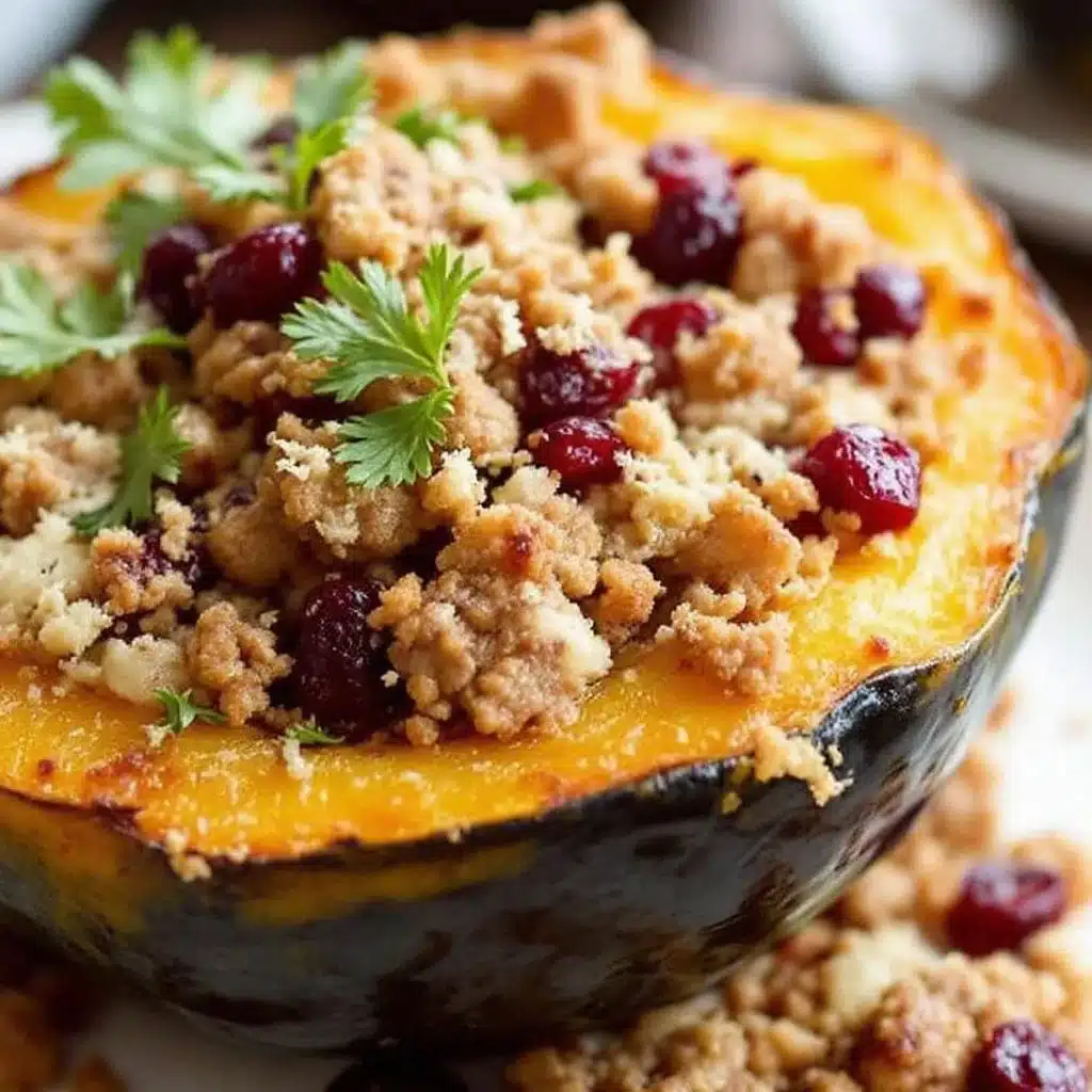 stuffed acorn squash with sausage and cranberries - featured image